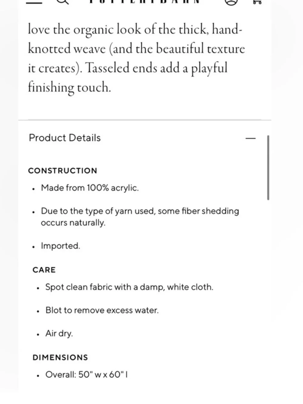 Pottery Barn metallic thread throw
